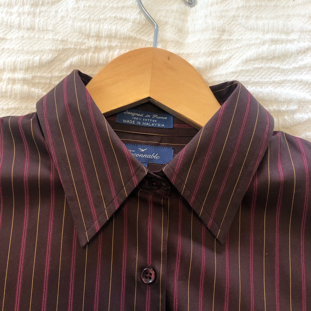 Faconnable Women’s Burgundy Pinstripe Dress Shirt